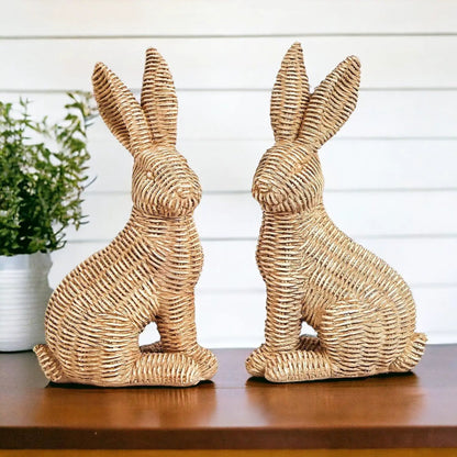 Resin Basket Weave Bunny Decor For Spring Tables