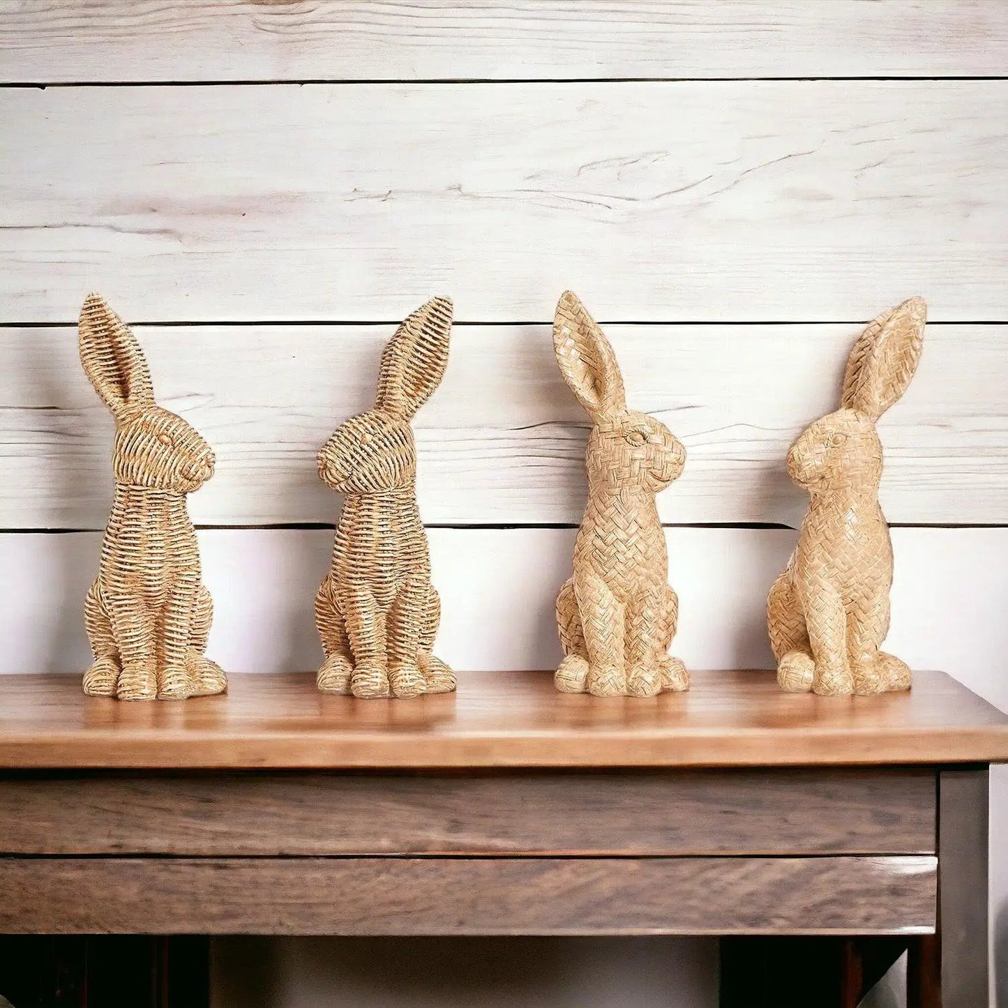 Resin Basket Weave Bunny Decor For Spring Tables