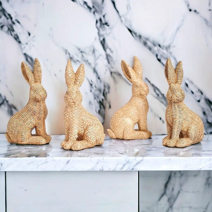 Resin Basket Weave Bunny Decor For Spring Tables