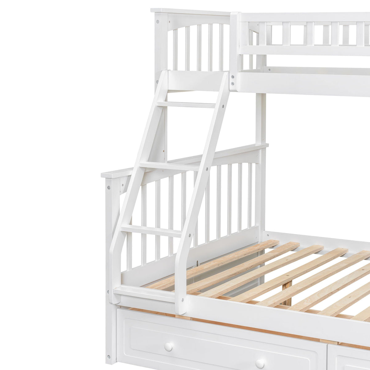 White wooden bunk bed with built-in storage drawer and ladder on Tampa Home & Garden Store