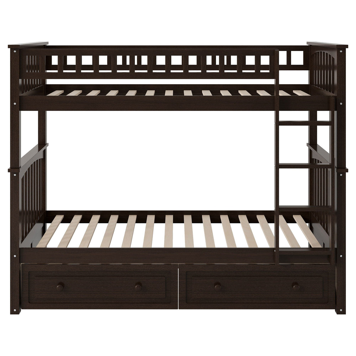 Bunk bed with drawers in dark espresso wood, built-in storage by HouseOfZazla, convertible on Tampa Home & Garden Store