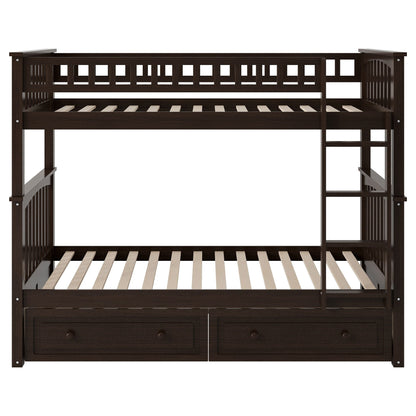 Bunk bed with drawers in dark espresso wood, built-in storage by HouseOfZazla, convertible on Tampa Home & Garden Store