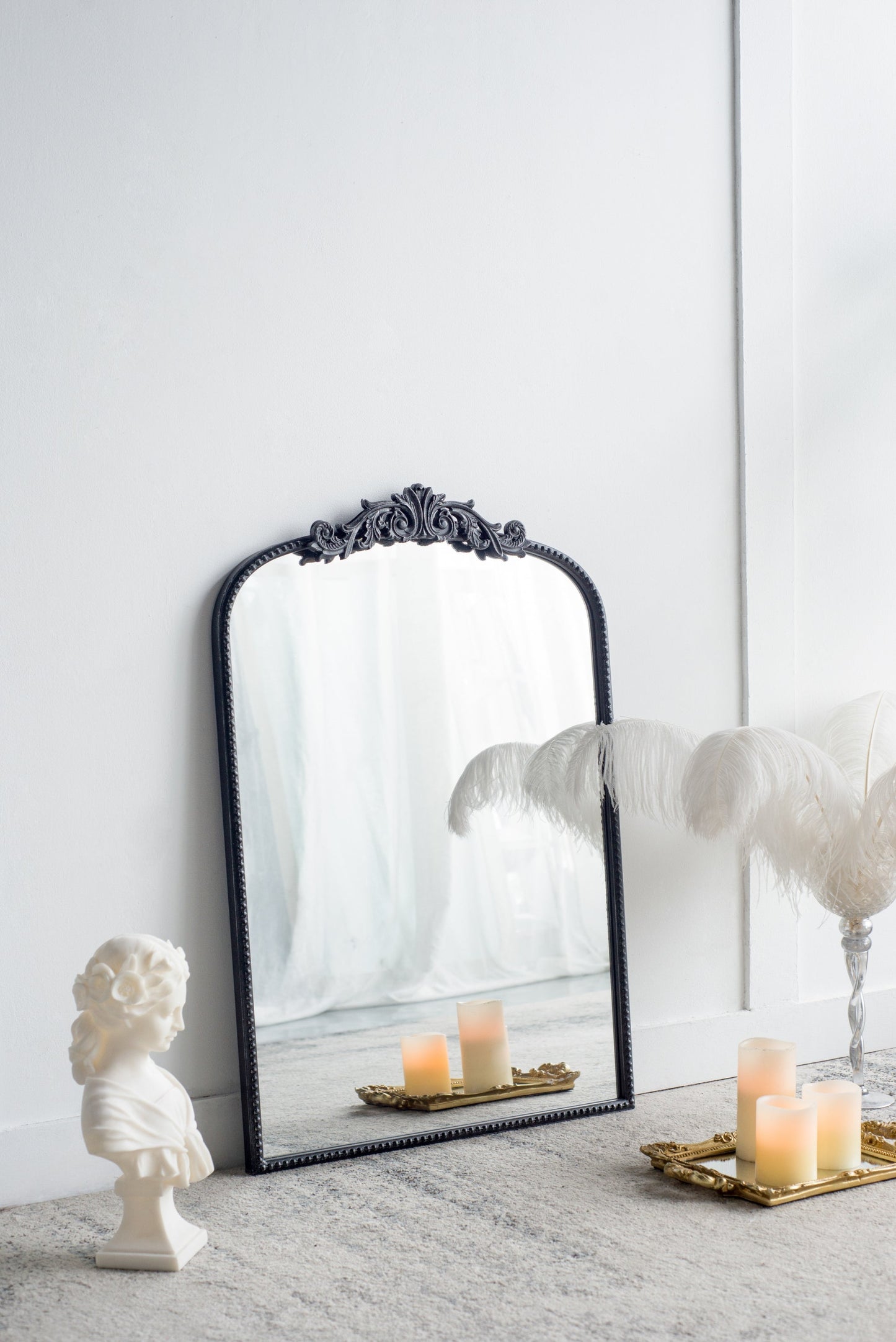 The Baroque Ébonisé Grand Wall Mirror with black ornate carved frame by HouseOfZazla on Tampa Home & Garden Store