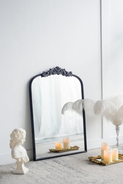 The Baroque Ébonisé Grand Wall Mirror with black ornate carved frame by HouseOfZazla on Tampa Home & Garden Store