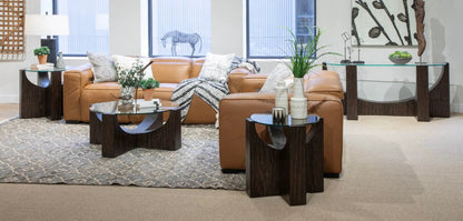 Beckham End Table by Unique Piece Furniture with glass top and dark wood base on Tampa Home & Garden Store