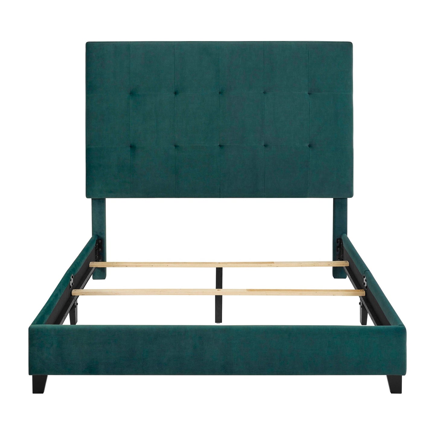 Tufted upholstered headboard in teal velvet with square tufting and black legs HouseOfZazla on Tampa Home & Garden Store