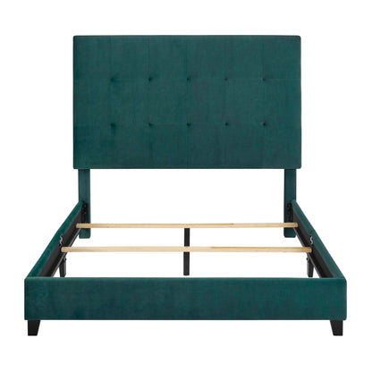 Tufted upholstered headboard in teal velvet with square tufting and black legs HouseOfZazla on Tampa Home & Garden Store