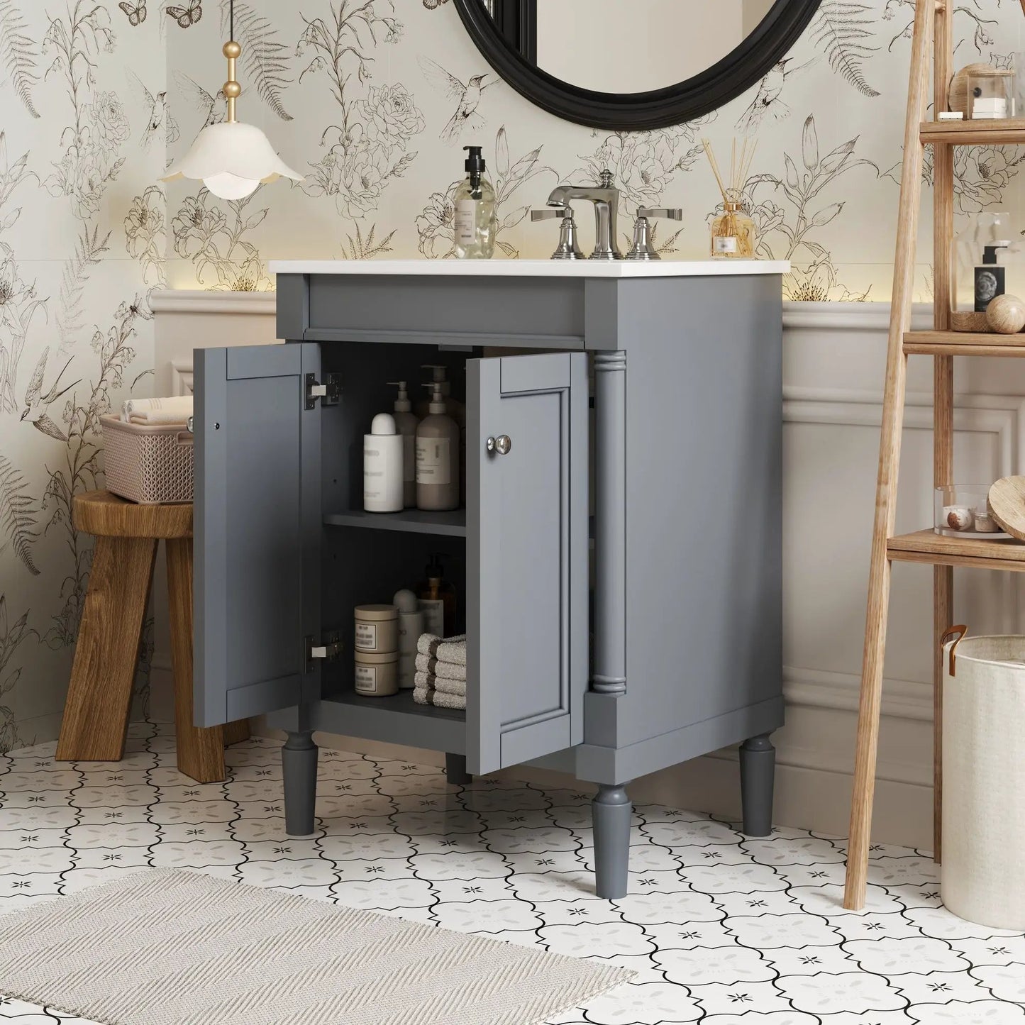Bathroom Vanity with Top Sink and Dual Storage