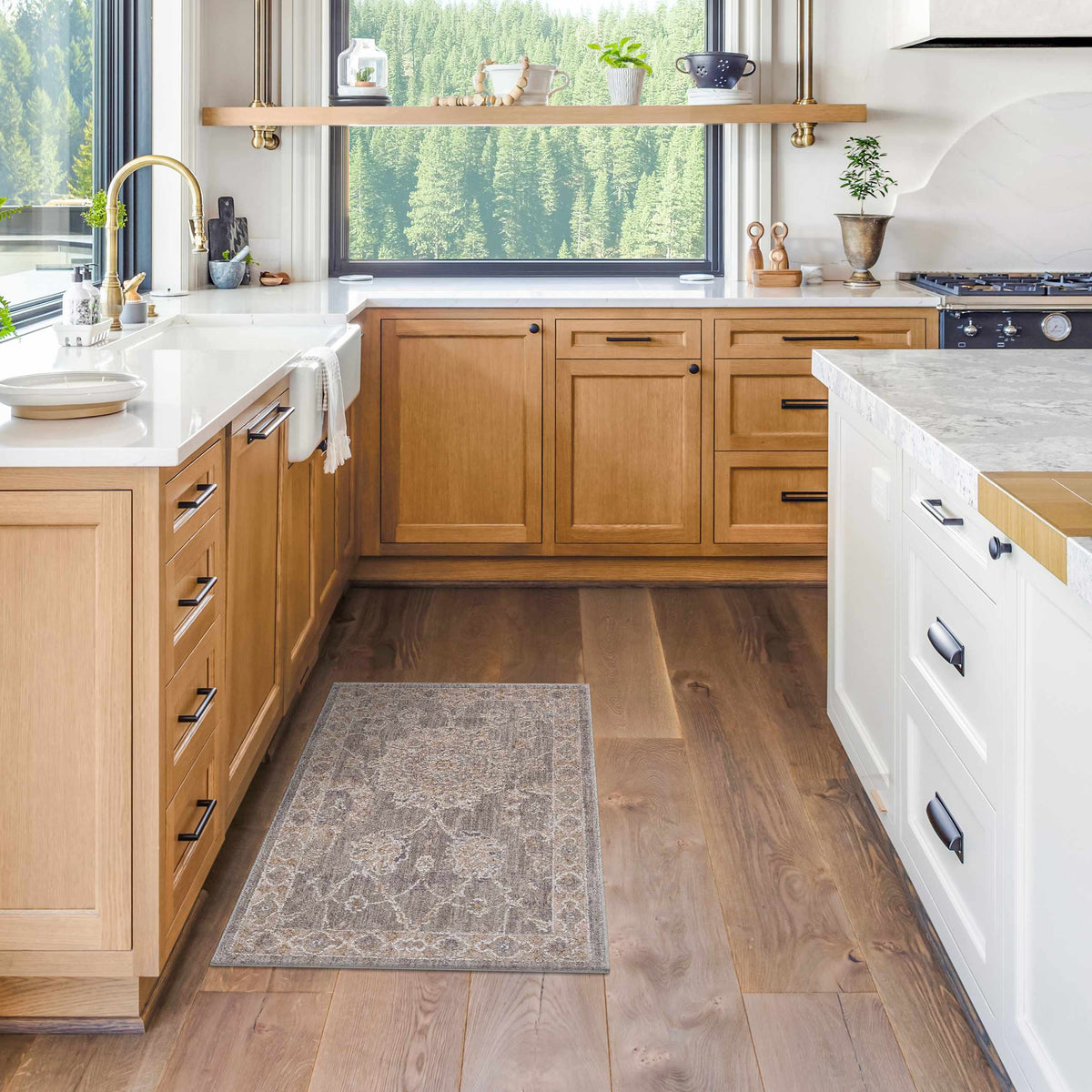 Monterey Gray Thick Luxe Persian Rug runner in gray with ornate pattern in kitchen Boutique Rugs on Tampa Home & Garden Store