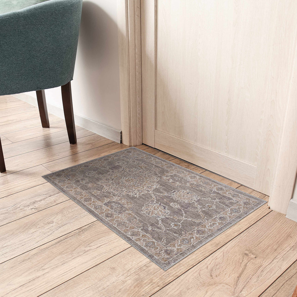 Monterey Gray Thick Luxe Persian Rug runner, gray with ivory motif, Boutique Rugs on Tampa Home & Garden Store
