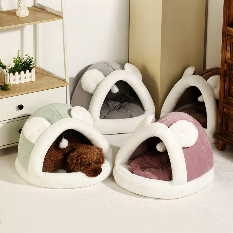 Pet tent cave bed set of 4 pastel cat huts with self warming interiors in green gray pink white on Tampa Home & Garden Store