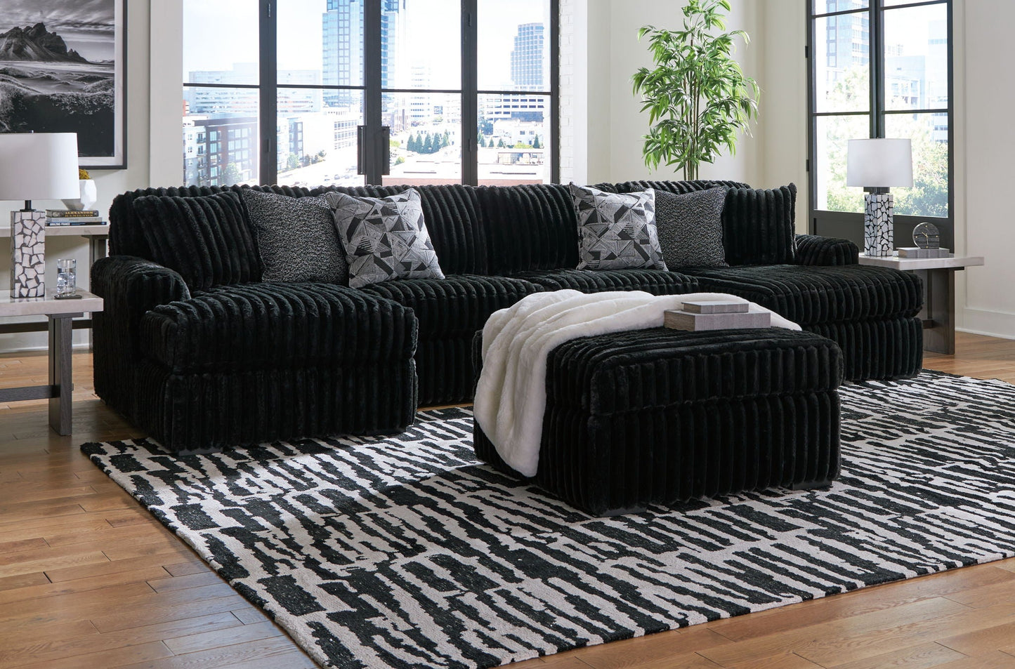 Midnight-Madness 4-Piece Sectional Set in black plush by Unique Piece Furniture on Tampa Home & Garden Store