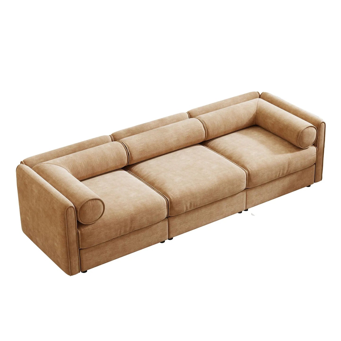 Stylish sofa with storage seat and cylindrical backrest, tan fabric, Unique Piece Furniture on Tampa Home & Garden Store