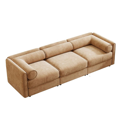 Stylish sofa with storage seat and cylindrical backrest, tan fabric, Unique Piece Furniture on Tampa Home & Garden Store