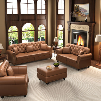 Upholstered Sofa with Nailhead and Ottoman