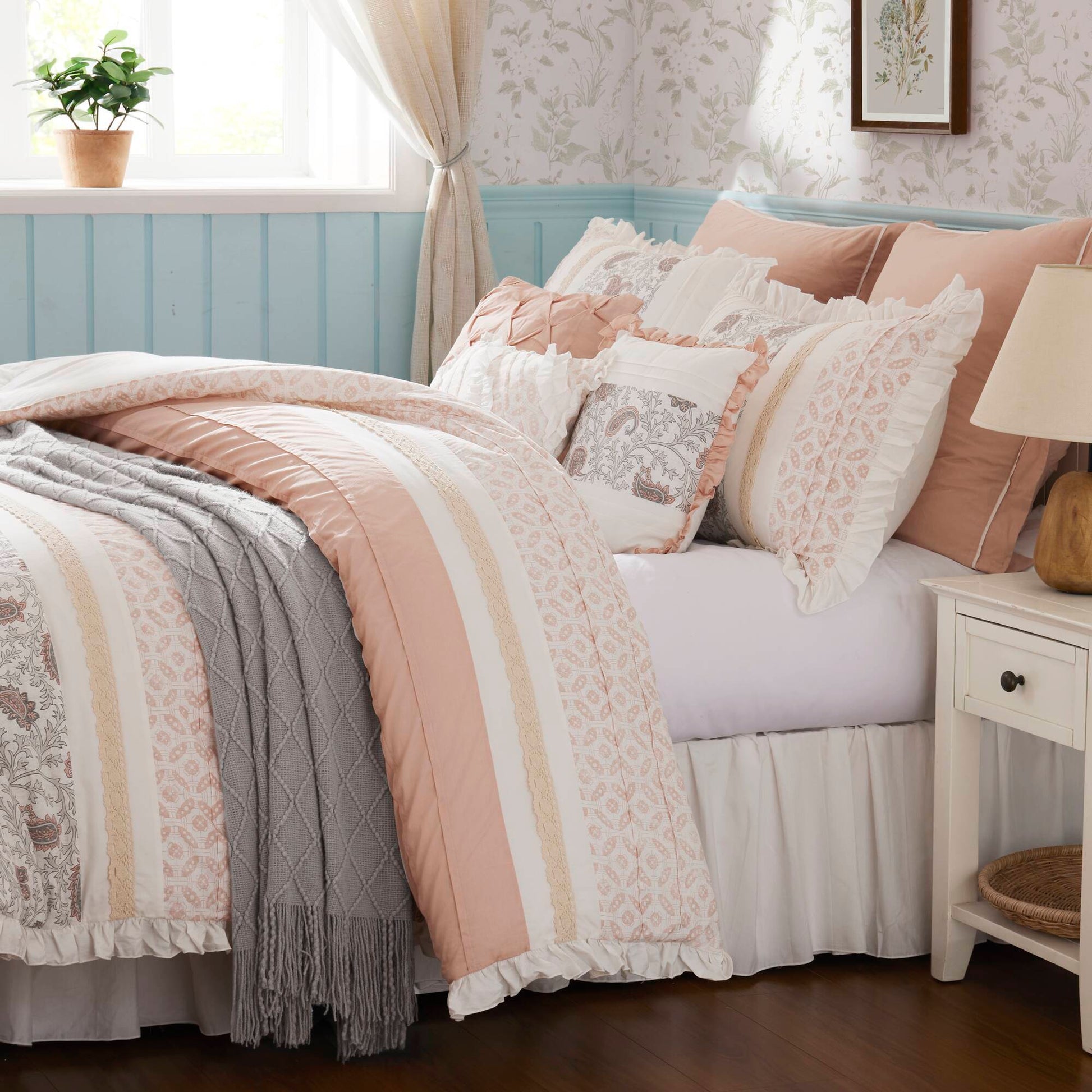 9 Piece Cotton Percale Comforter Set Blush by HouseOfZazla on bed with blush pink bedding on Tampa Home & Garden Store