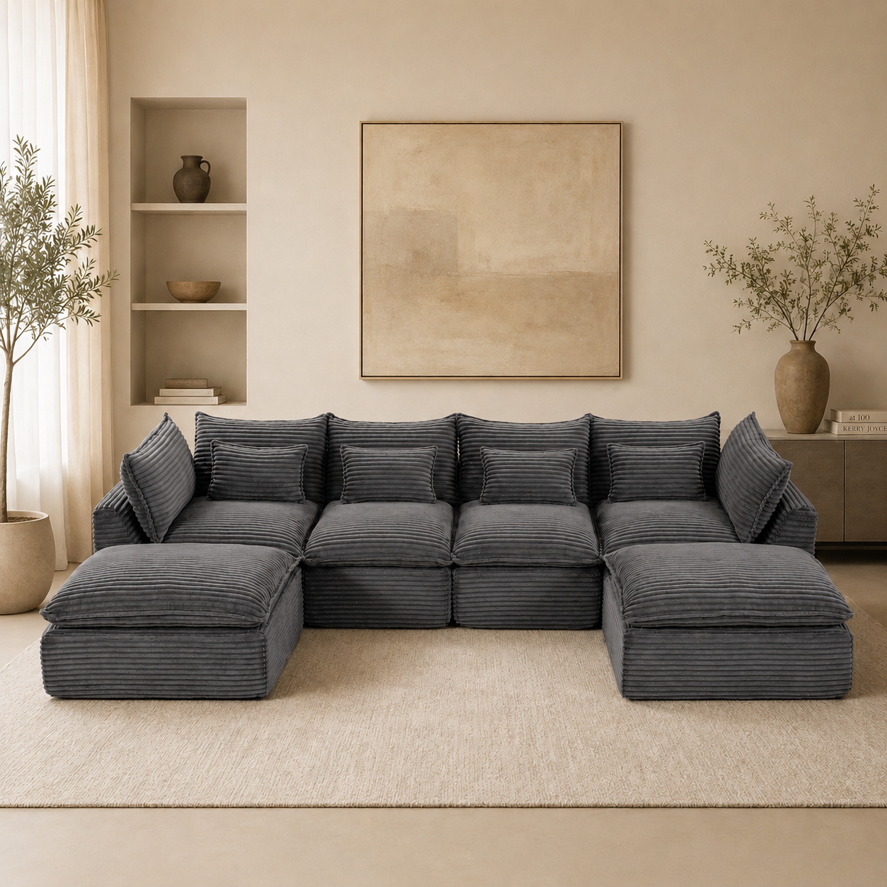 Cloud Couch Oversized Modular Sectional Sofa by HouseOfZazla in blue-gray corduroy fabric on Tampa Home & Garden Store