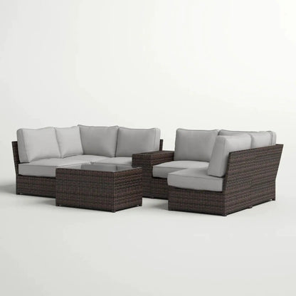 Stylish Modular Wicker Patio Seating 4pc Set with dark brown wicker and gray cushions on Tampa Home & Garden Store
