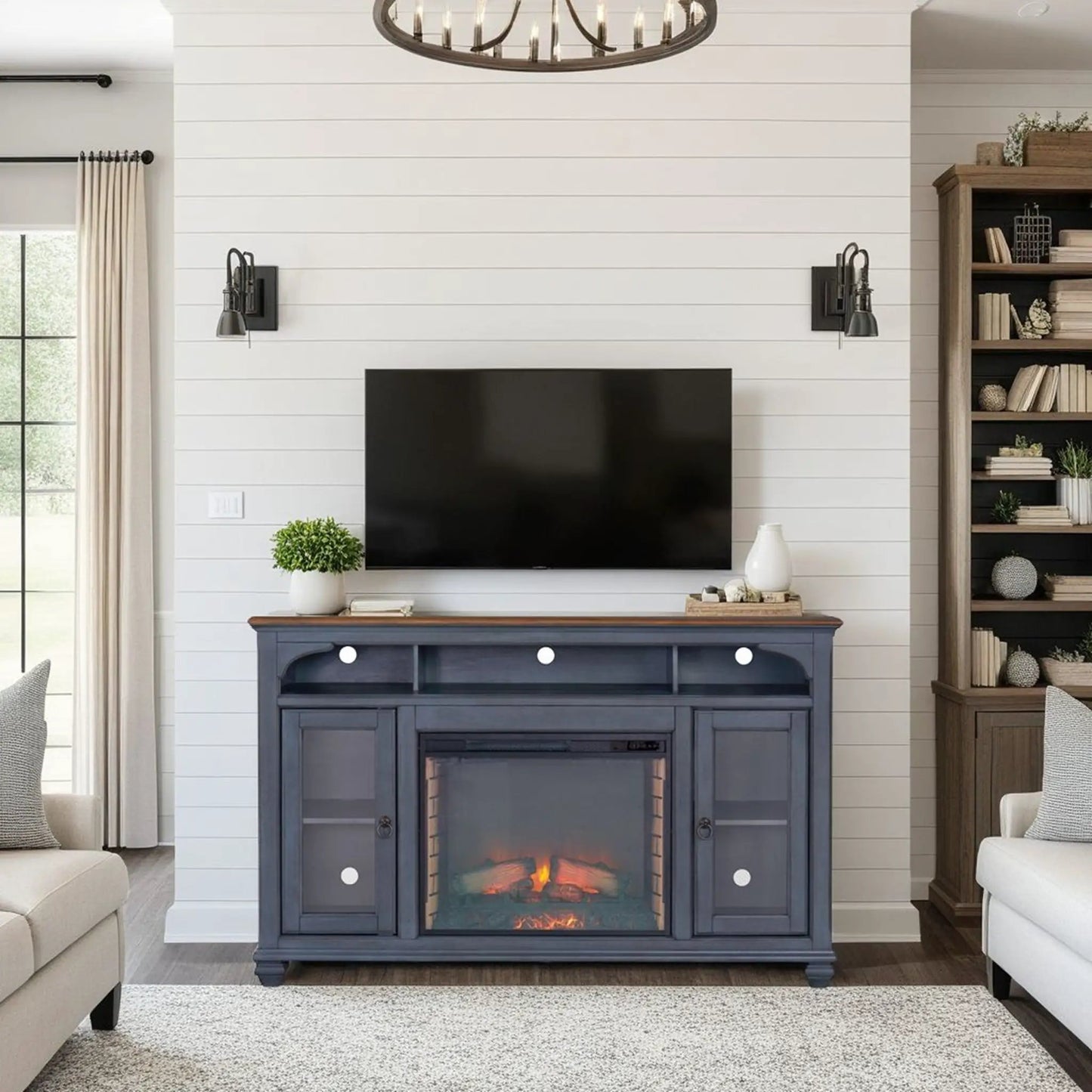 Fireplace TV Stand for TVs Up to 80 Inches Blue