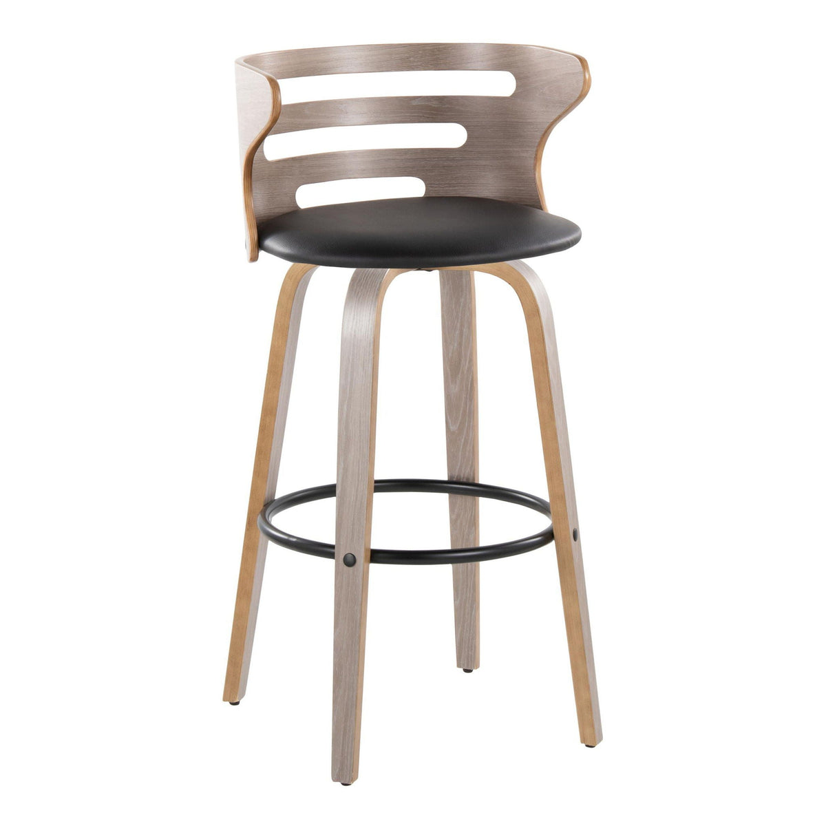 Barstool set mid-century modern fixed-height with wood back and black seat on HouseOfZazla on Tampa Home & Garden Store