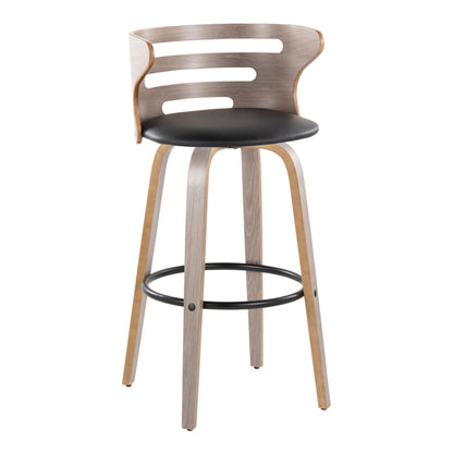 Barstool set mid-century modern fixed-height with wood back and black seat on HouseOfZazla on Tampa Home & Garden Store