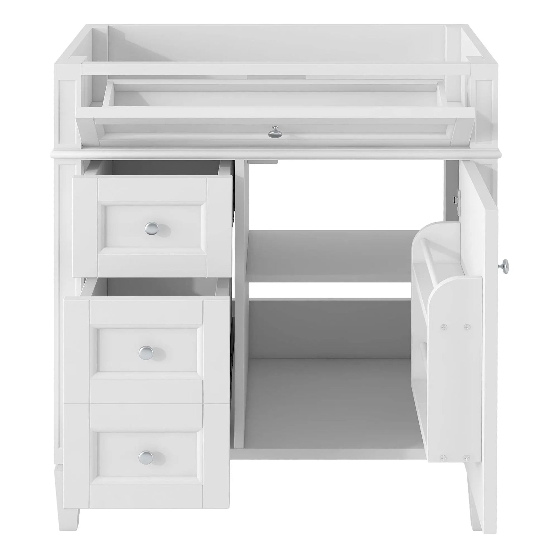 Bathroom vanity base with 2 drawers and tip-out drawer white on Tampa Home & Garden Store