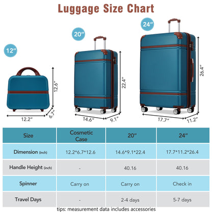 HouseOfZazla teal 3-piece hardshell luggage set with brown trim 12in 20in 24in spinner TSA lock on Tampa Home & Garden Store