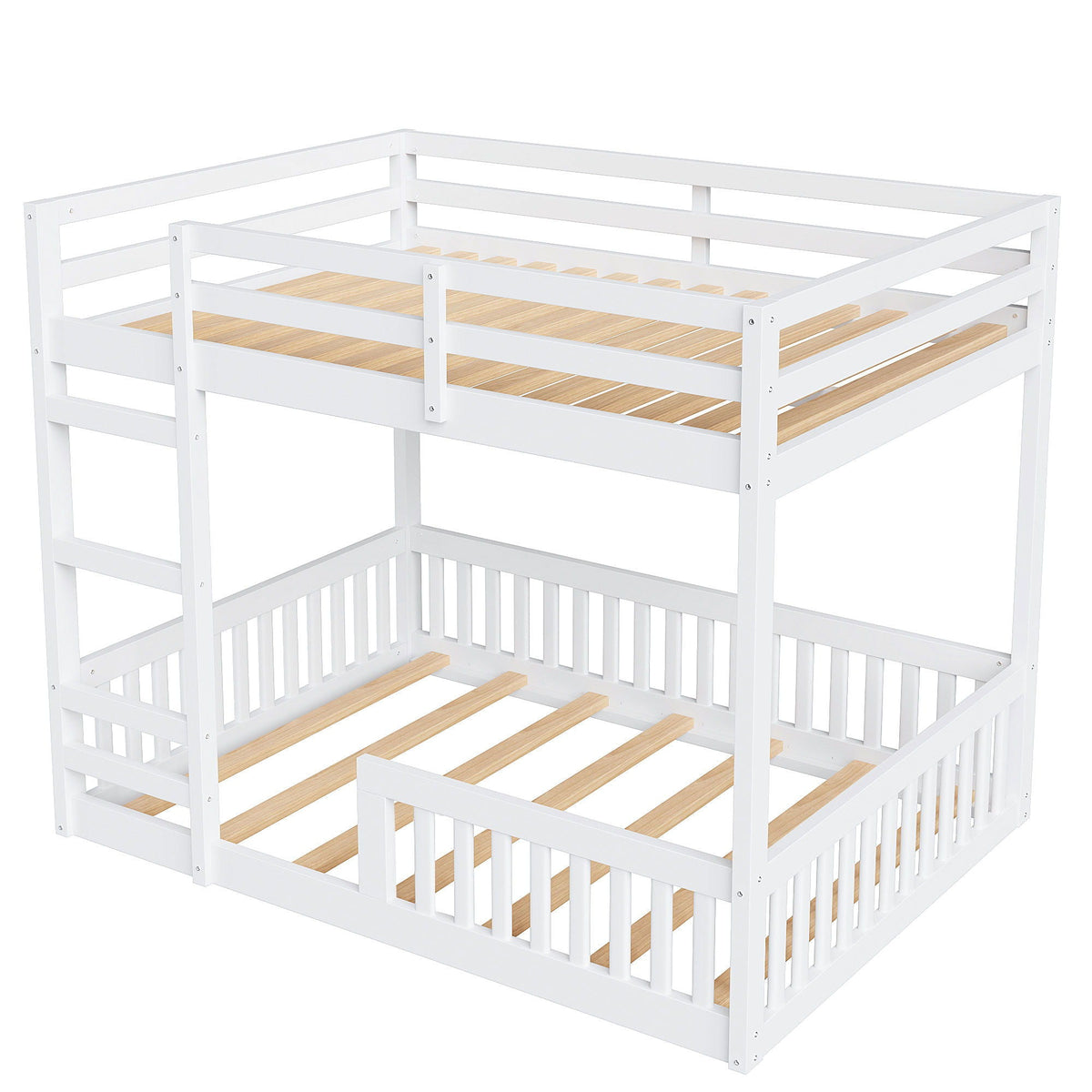 Bunk bed by HouseOfZazla with ladder and guardrails, white frame and slats, 2 levels on Tampa Home & Garden Store
