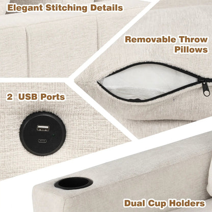 2-Piece Sectional Sofa in beige with movable storage ottoman and USB ports on Tampa Home & Garden Store
