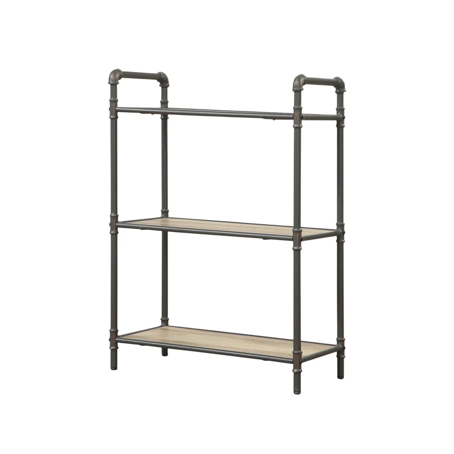 Itzel Bookshelf etagere with a dark metal pipe frame and light wood shelves on Tampa Home & Garden Store