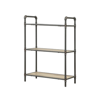 Itzel Bookshelf etagere with a dark metal pipe frame and light wood shelves on Tampa Home & Garden Store