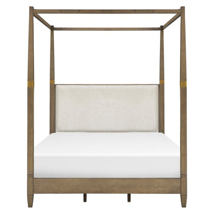 Queen Canopy Bed Frame With Upholstered Headboard
