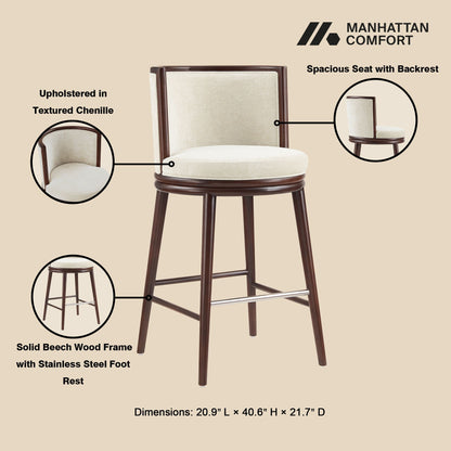 Evalyn Barstool by HouseOfZazla, beige textured chenille upholstery, beech wood frame on Tampa Home & Garden Store