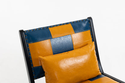 Accent chair HouseOfZazla modern boho blue/orange patchwork leather with brass studs on Tampa Home & Garden Store