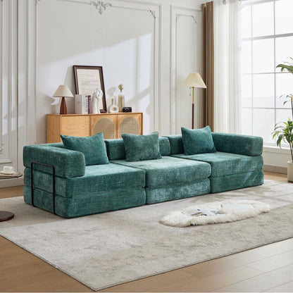 Convertible floor sofa bed boneless modular sectional in teal fabric with metal frame on Tampa Home & Garden Store