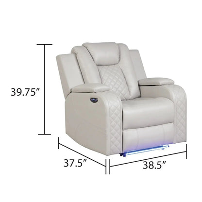 Beige LED power recliner with adjustable headrest and diamond-stitched arms on Tampa Home & Garden Store