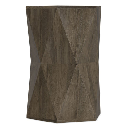 Mckinley Side Table with sculptural geometric faceted panels in dark brown wood finish on Tampa Home & Garden Store
