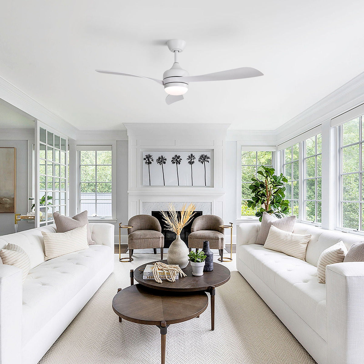 Ceiling fan with reversible DC motor, white 3 blades, light remote on Tampa Home & Garden Store