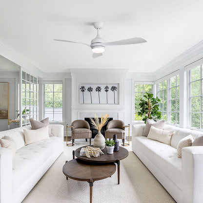 Ceiling fan with reversible DC motor, white 3 blades, light remote on Tampa Home & Garden Store