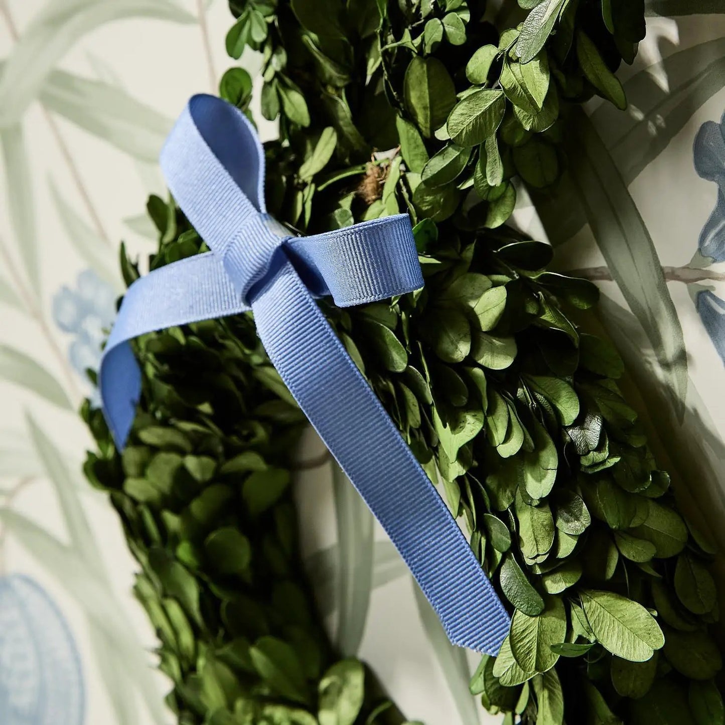 Bunny Wreath Boxwood with Blue Bow for Door Decor