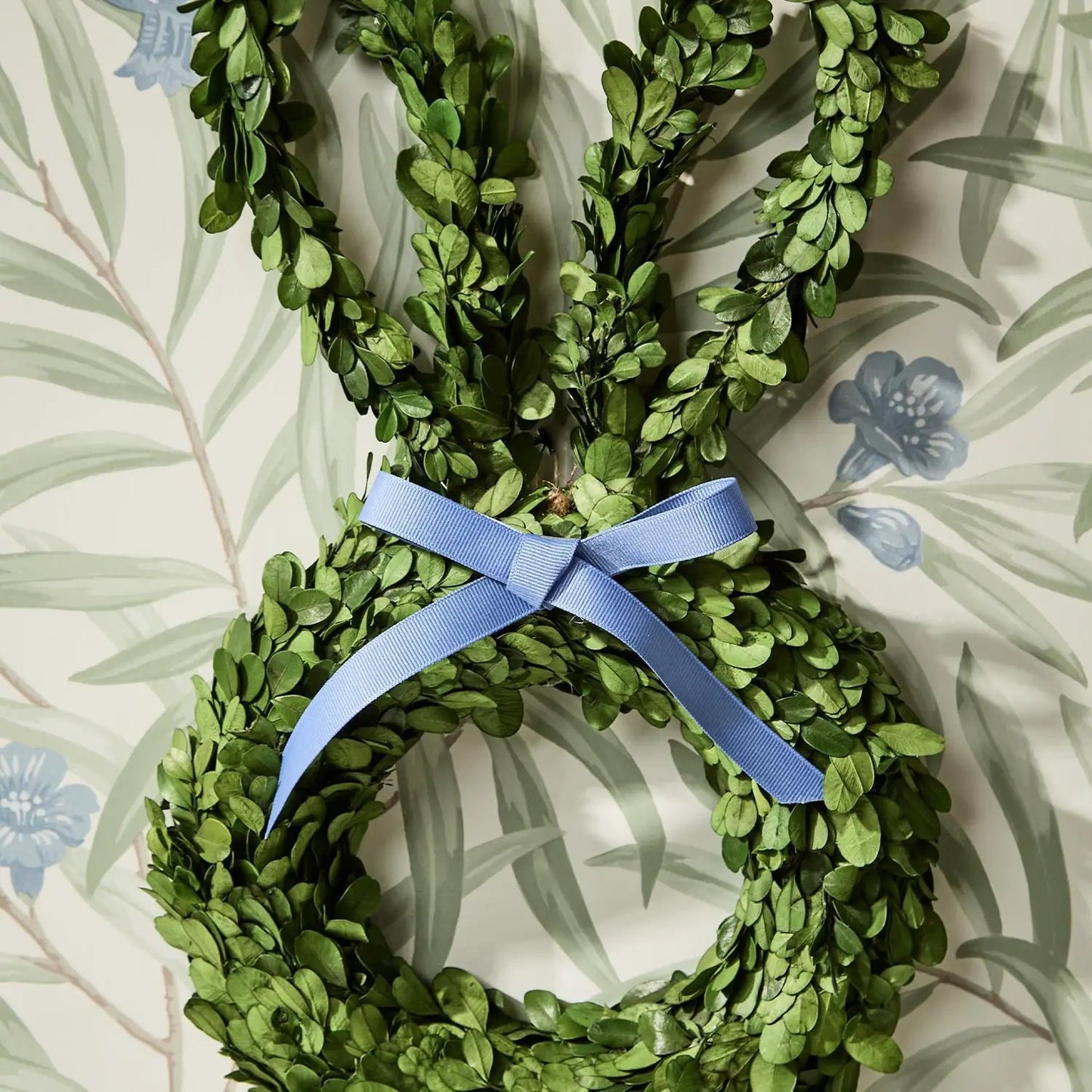 Bunny Wreath Boxwood with Blue Bow for Door Decor