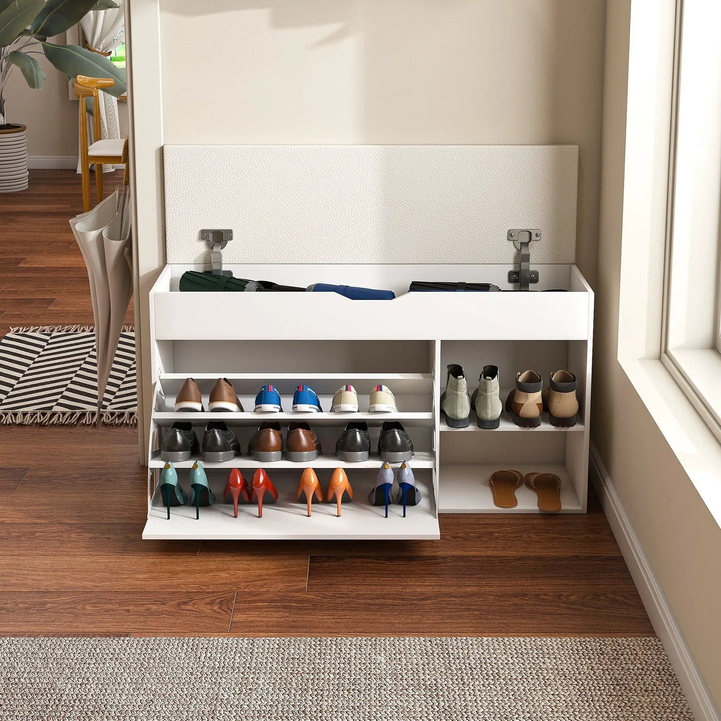 Modern Entryway Bench With 3 Tier Drawers