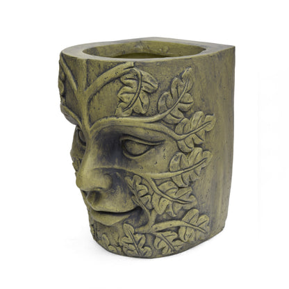 Garden urn planter by HouseOfZazla in olive-green aged finish with vine relief on Tampa Home & Garden Store