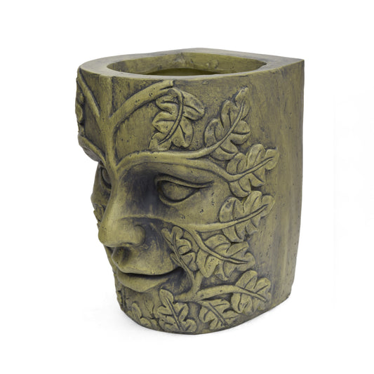 Garden urn planter by HouseOfZazla in olive-green aged finish with vine relief on Tampa Home & Garden Store