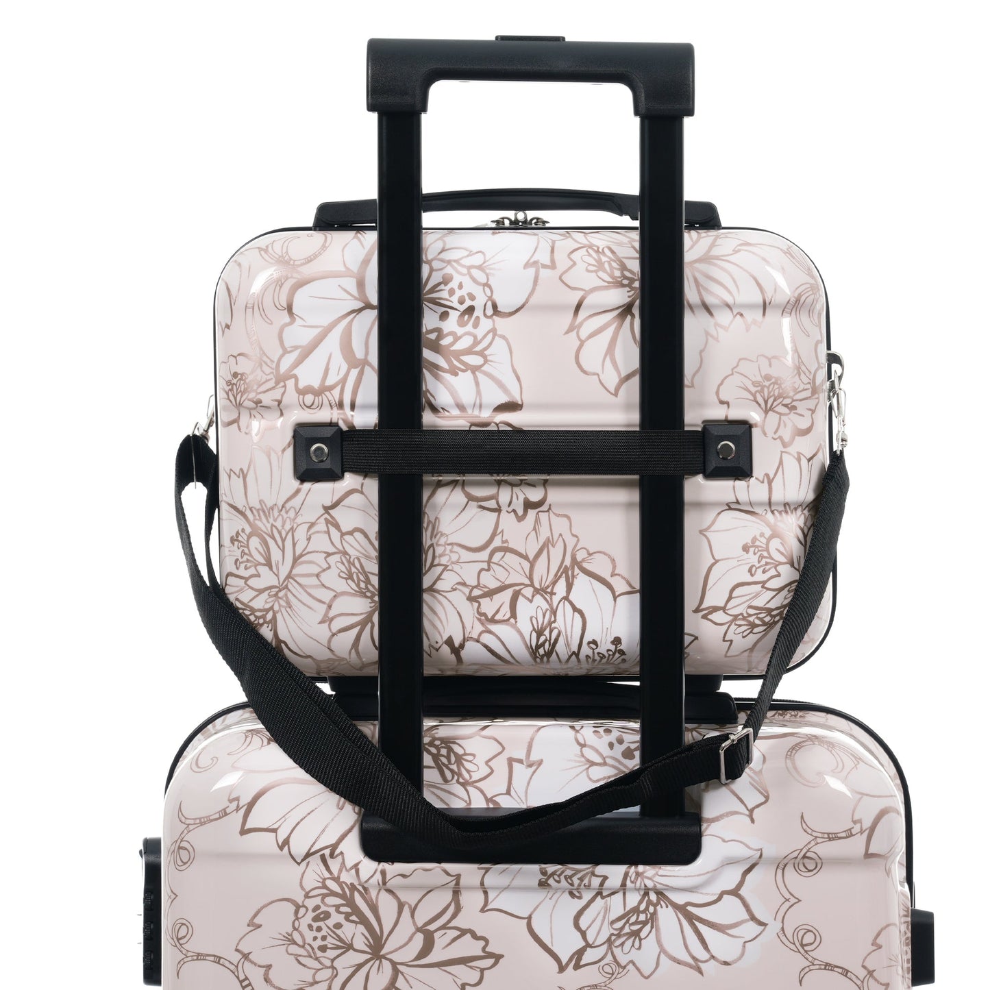 GigaTech 5-Piece PC+ABS hardside luggage set pale pink floral pattern with black trolley handle on Tampa Home & Garden Store