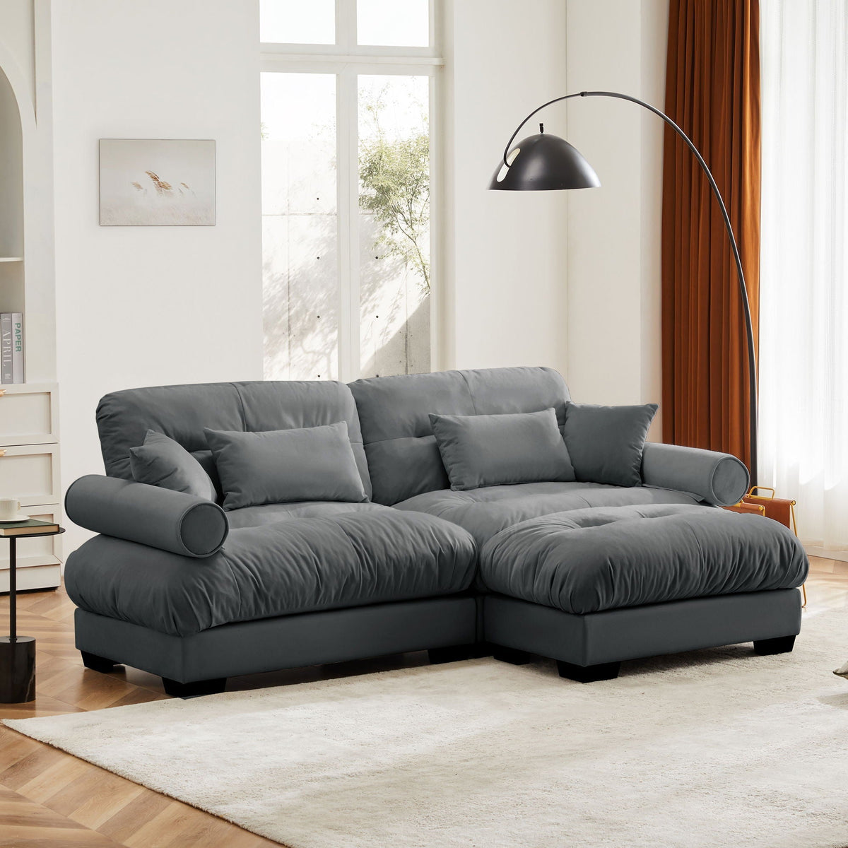 Oversized modular sectional sofa with movable ottoman in gray leather HouseOfZazla 2-piece set on Tampa Home & Garden Store