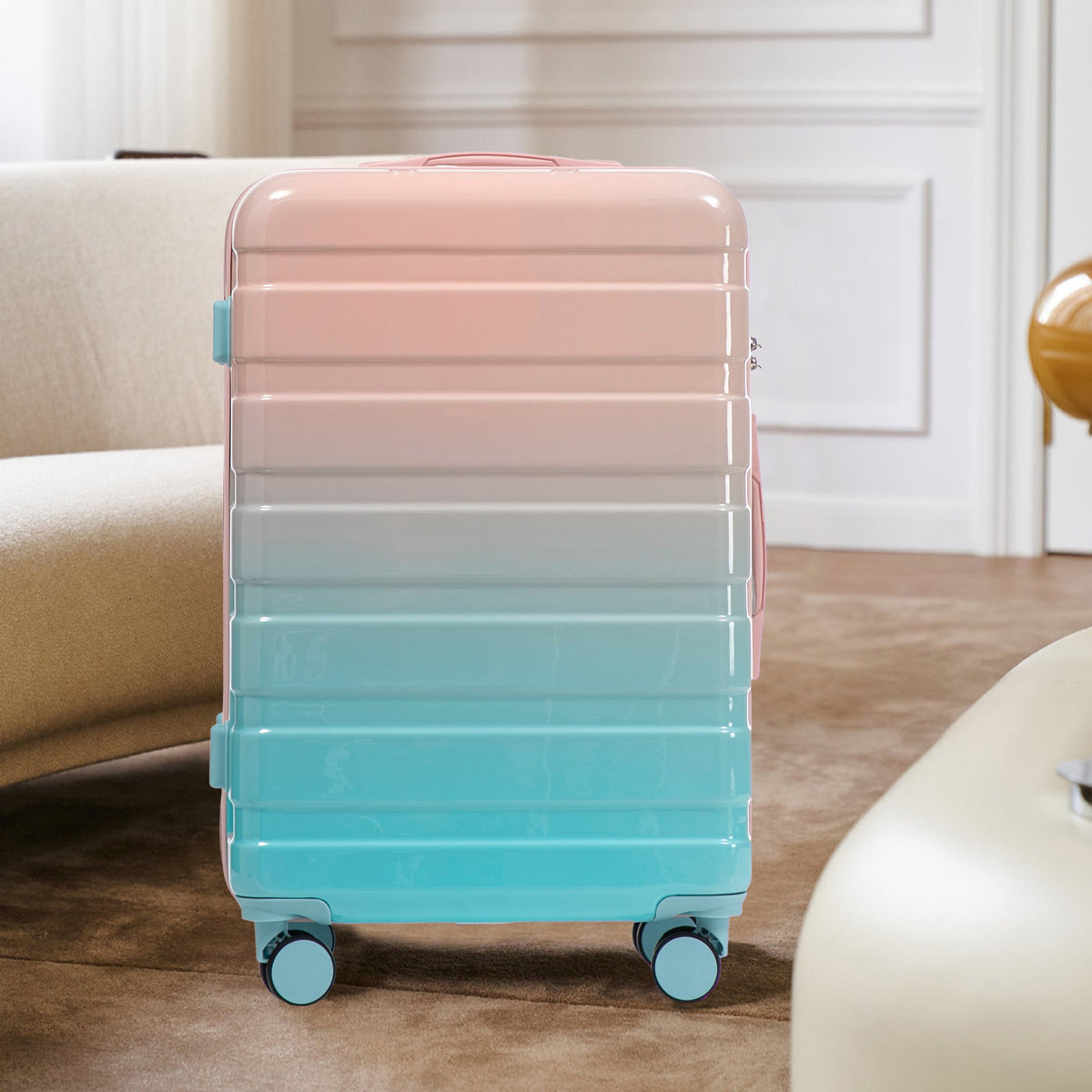 HouseOfZazla 3-piece gradient hard case luggage set 20/24/28 in pastel pink to teal on Tampa Home & Garden Store