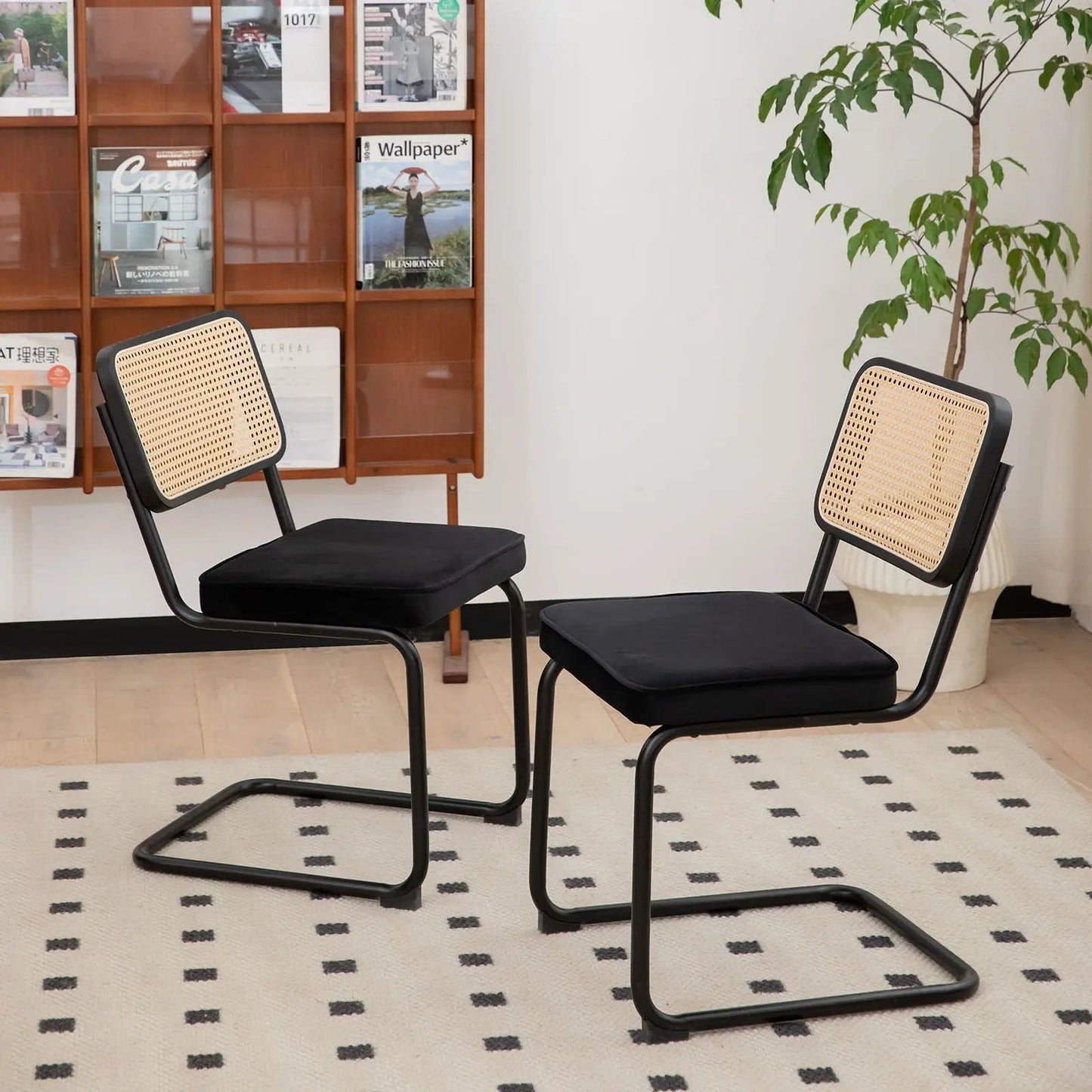 Rattan Accent Dining Chairs With Painted Legs
