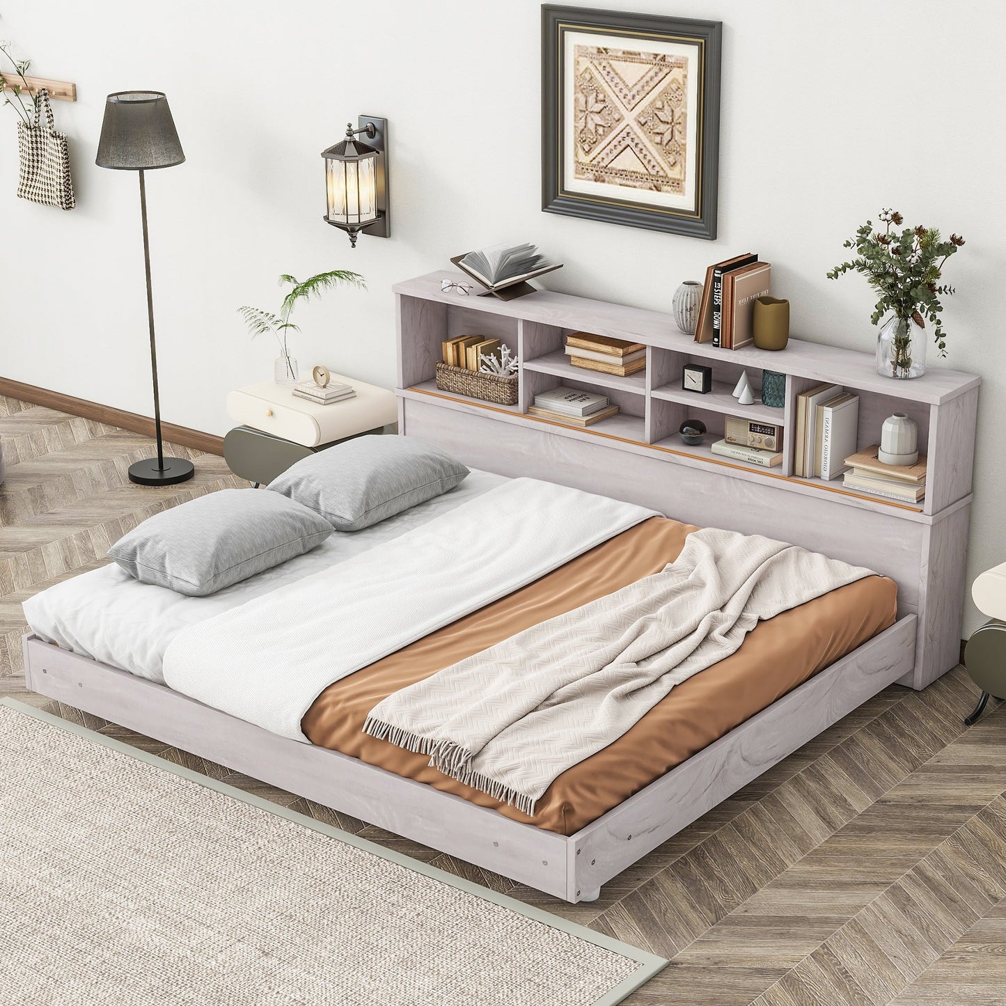 Full Size Daybed Frame with Storage Bookcases White Oak - Tampa Home & Garden Store