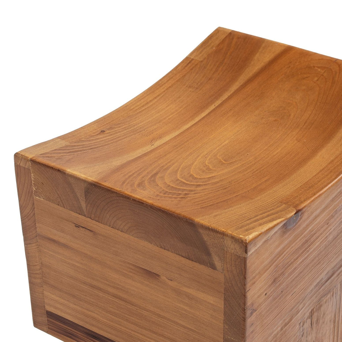 Brown reclaimed wood stool ottoman with sculpted saddle seat HouseOfZazla storage ottomans on Tampa Home & Garden Store